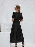 V-neck stitching long dress Shopvhs.com