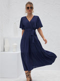 V-neck stitching long dress Shopvhs.com