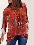 Vintage Print Button Long Sleeve Blouse Shopvhs.com