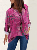 Vintage Print Button Long Sleeve Blouse Shopvhs.com