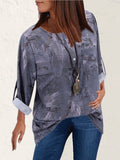 Vintage Print Button Long Sleeve Blouse Shopvhs.com