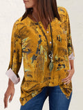 Vintage Print Button Long Sleeve Blouse Shopvhs.com