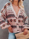 Vintage Printed V-Neck Button Cardigan Sweater Shopvhs.com