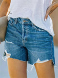 Washed Effect Straight-Leg Mid-Waist Denim Shorts Shopvhs.com
