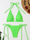 Wavy Hanging Neck Belted Swimsuit Bikini Shopvhs.com