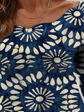Wavy Neck Printed Long Sleeve T-Shirt Shopvhs.com