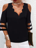 Wavy V-Neck Off-Shoulder Short Sleeve T-Shirt Shopvhs.com