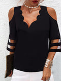 Wavy V-Neck Off-Shoulder Short Sleeve T-Shirt Shopvhs.com