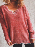 Wavy V-Neck Solid Pullover Long Sleeve Sweater Shopvhs.com