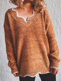 Wavy V-Neck Solid Pullover Long Sleeve Sweater Shopvhs.com