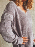 Wavy V-Neck Solid Pullover Long Sleeve Sweater Shopvhs.com