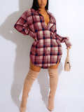 Long Sleeve Plaid Shirt Mini Dresses