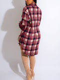 Long Sleeve Plaid Shirt Mini Dresses