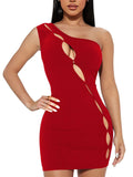 One Shoulder Sleeveless Bodycon Mini Dresses