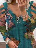 World Map Printed Long-sleeved T-shirt Shopvhs.com