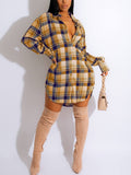 Long Sleeve Plaid Shirt Mini Dresses