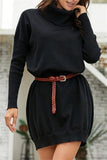 High Neck Belt Sweater Dress