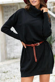 High Neck Belt Sweater Dress