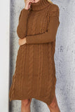 High Neck Cable Knit Slit Sweater Dress