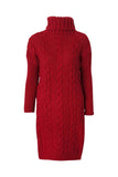 High Neck Cable Knit Slit Sweater Dress