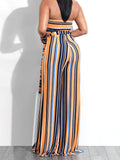 Two Piece Outfits Stripe Bandeau Top+Wide Leg Pants Sets