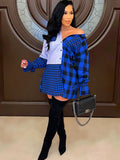 Patchwork Long Sleeve Plaid Print Button Mini Dress