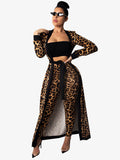 Two Piece Leopard Print Open Cardigan+Pants Sets