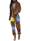 Deep V Neck Camouflage Leopard Print Jumpsuits