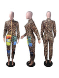 Deep V Neck Camouflage Leopard Print Jumpsuits