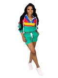 2 Piece Outfits Color Block Windbreaker+Shorts Sets