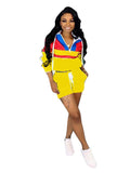 2 Piece Outfits Color Block Windbreaker+Shorts Sets