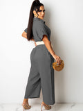Short Sleeves Button Down Jumpsuits with Pockets