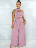 Two Piece Sleeveless Crop Tops & High Waist Palazzo Pants