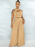 Two Piece Sleeveless Crop Tops & High Waist Palazzo Pants