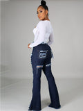 Classic Hole Distressed Flare Bell Bottom Denim Jeans