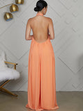 Halter Neck Sleeveless Backless Wide Leg Jumpsuit