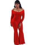 Off Shoulder Long Sleeve Bodycon Flare Pants Jumpsuits