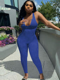 Solid Color Slit Scoop Neck Ottoman Rib Bodycon Jumpsuits