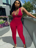 Solid Color Slit Scoop Neck Ottoman Rib Bodycon Jumpsuits