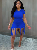 2 Piece Plus Size Knot Front Short Sleeve Tops Tassels Shorts
