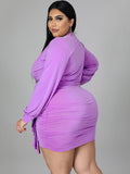 Plus Size Long Sleeve Ruched Bodycon Mini Dresses