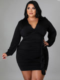 Plus Size Long Sleeve Ruched Bodycon Mini Dresses