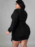 Plus Size Long Sleeve Ruched Bodycon Mini Dresses