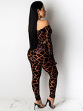 Two Pieces Printed Off Shoulder Jumpsuit + Bodycon Pants