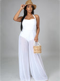 Halter Neck Strap Sheer Mesh Wide Leg Jumpsuits