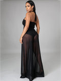 Halter Neck Strap Sheer Mesh Wide Leg Jumpsuits