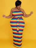 Plus Size Two Piece Rainbow Open Front Cardigan Dresses Sets