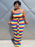 Plus Size Two Piece Rainbow Open Front Cardigan Dresses Sets