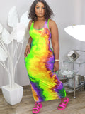 Plus Size Tie Dye Print Bodycon Maxi Dresses