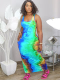 Plus Size Tie Dye Print Bodycon Maxi Dresses